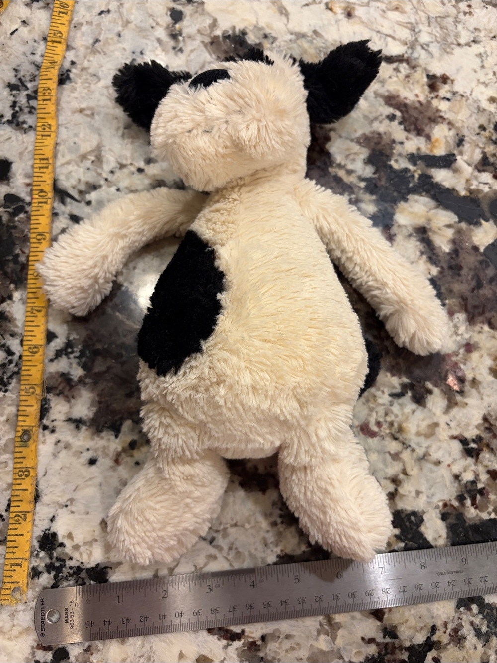 Jellycat Cream and Black- Bashful medium Rufferty Puppy
